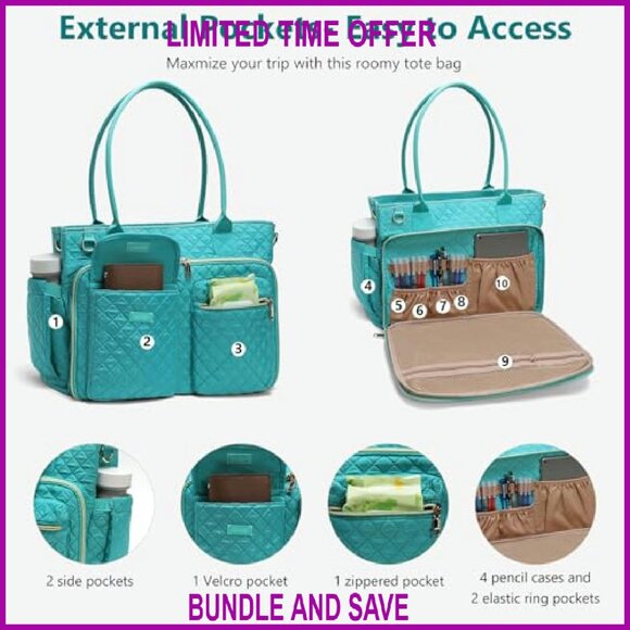 Large Convertible Tote Bag with Laptop Compartment & Insulated Pockets - Picture 5 of 8